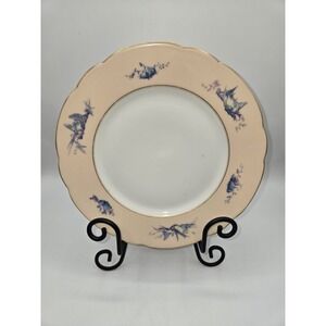 Antique Haviland Limoges Plate with Peach Blush Rim Blue Bird Motif Set of 10